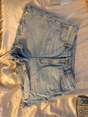 American Eagle Outfitters Light Wash Daisy Embroidered Denim Shorts